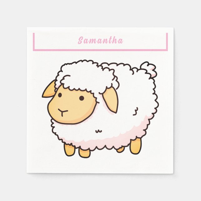 White Sheep Cute Light Personalized Napkins (Front)
