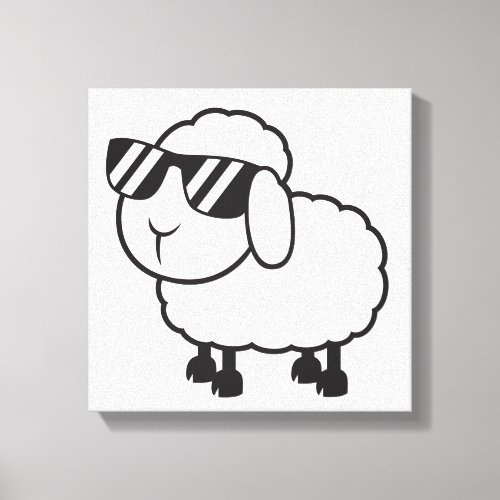 White Sheep in Sunglasses Cartoon Canvas Print