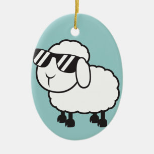 White Sheep in Sunglasses Cartoon Ceramic Ornament