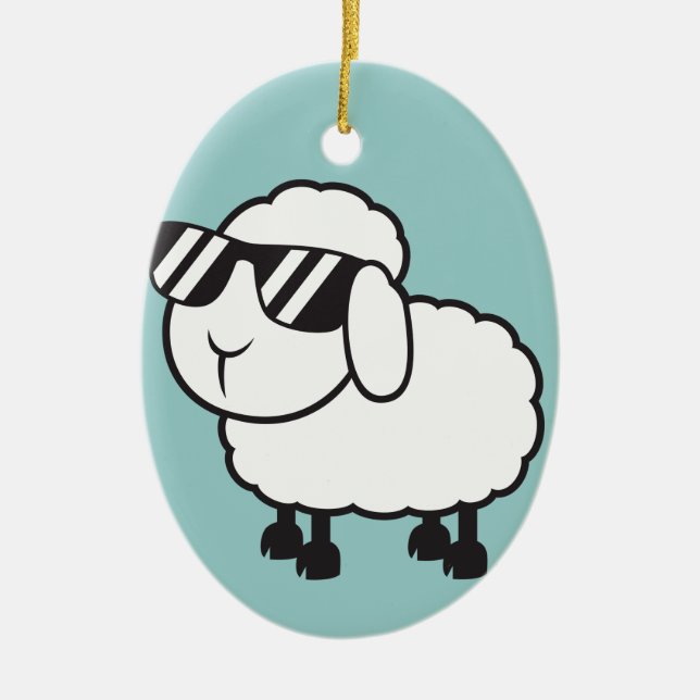 White Sheep in Sunglasses Cartoon Ceramic Ornament (Front)