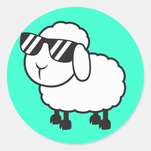 White Sheep in Sunglasses Cartoon Classic Round Sticker