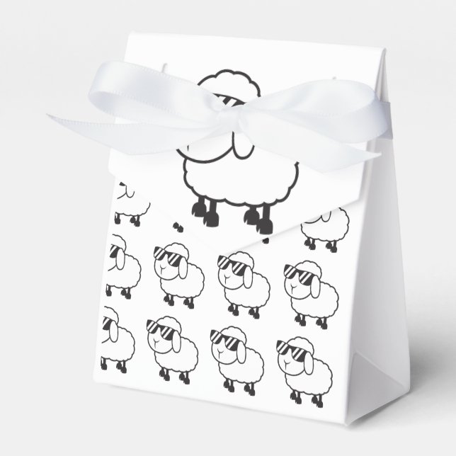 White Sheep in Sunglasses Cartoon Favor Boxes (Front Side)