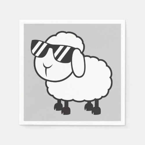 White Sheep in Sunglasses Cartoon Paper Napkins