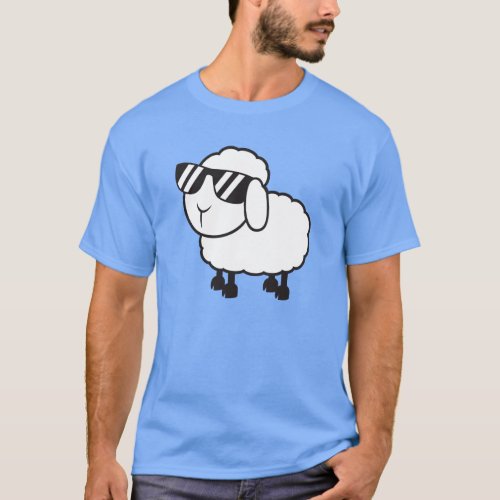 White Sheep in Sunglasses Cartoon T_Shirt