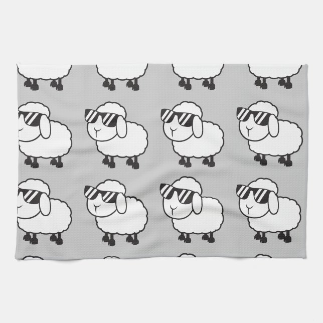 White Sheep in Sunglasses Cartoon Towel (Horizontal)