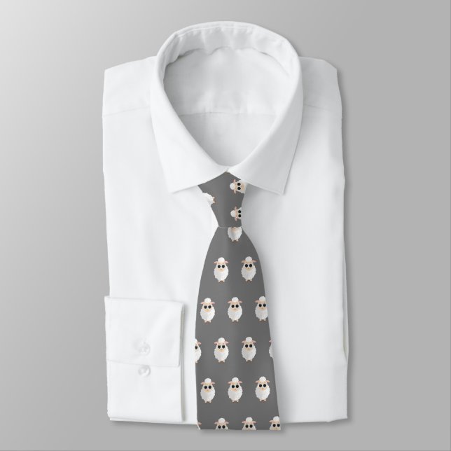 White Sheep Neck Tie (Tied)
