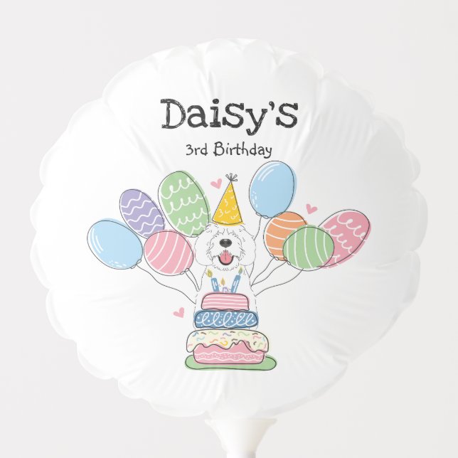 White Sheepadoodle Dog Birthday Party  Balloon (Front)