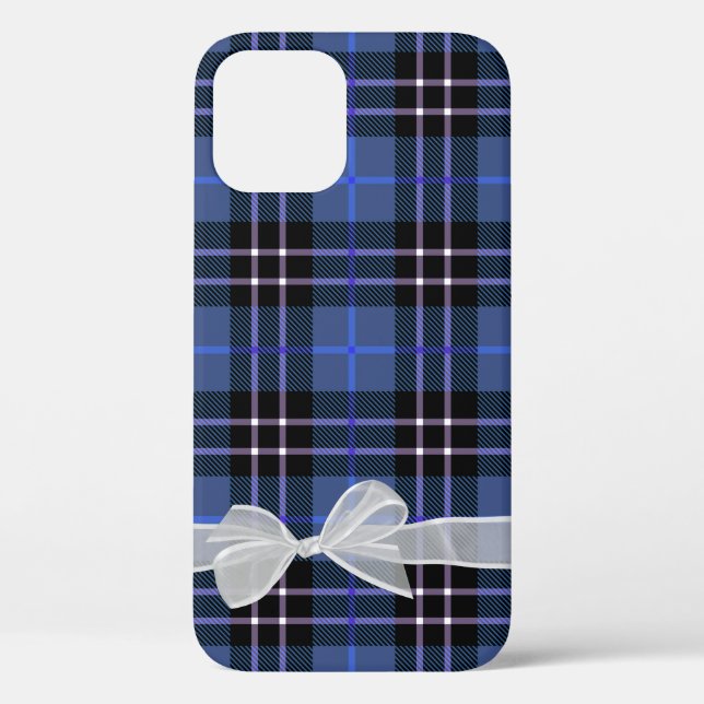 White Sheer Bow on Blue Plaid Case-Mate iPhone Case (Back)