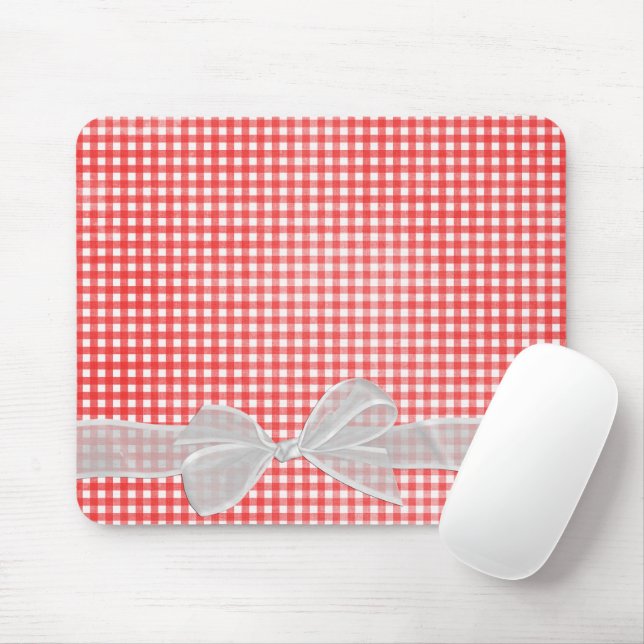 White Sheer Bow On Gingham Mouse Pad (With Mouse)