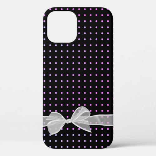 White Sheer Bow on Neon Dots iPhone 12 Case