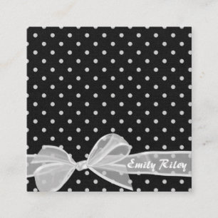 white sheer bow on polka dot pattern square business card