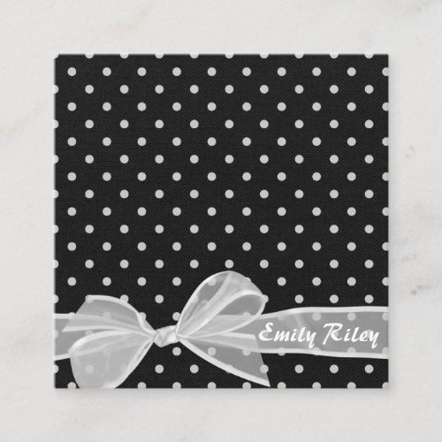 white sheer bow on polka dot pattern square business card