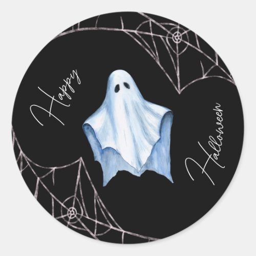 White Sheet Ghost  Cobwebs Black Halloween Gothic Classic Round Sticker