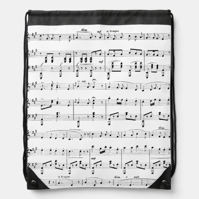 White Sheet Music Drawstring Bag (Front)
