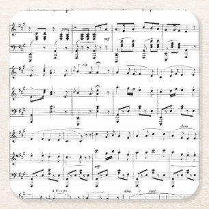 White Sheet Music Square Paper Coaster