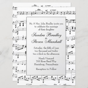 White Sheet Music Theme Wedding Invitation
