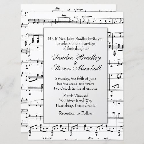 White Sheet Music Theme Wedding Invitation