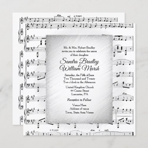 White Sheet Music Wedding Theme Invitation