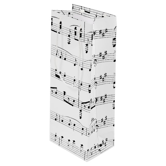 White Sheet Music Wine Gift Bag (Front Angled)