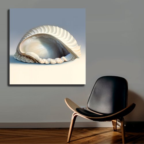 White Shell Coastal Bathroom Wall Decor Faux Canvas Print