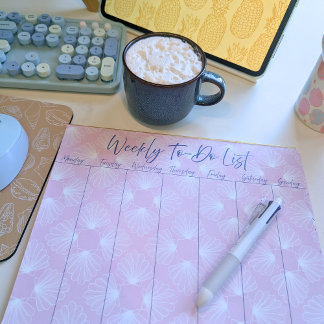 White Shells on Light Pink Weekly To-Do List Notepad