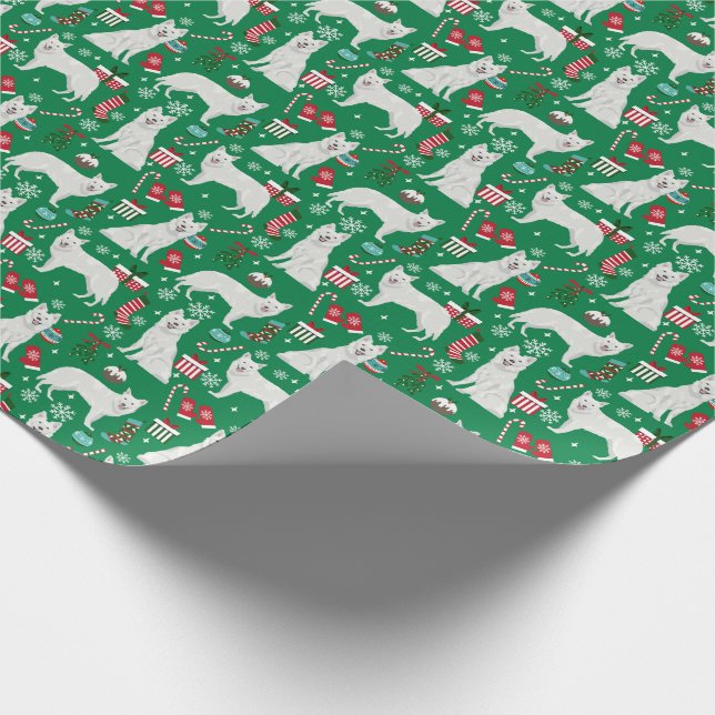 White Shepherd Dog Christmas Wrapping Paper (Corner)