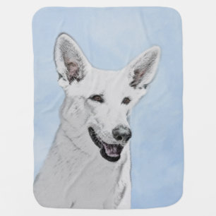 White Shepherd Painting - Cute Original Dog Art Baby Blanket