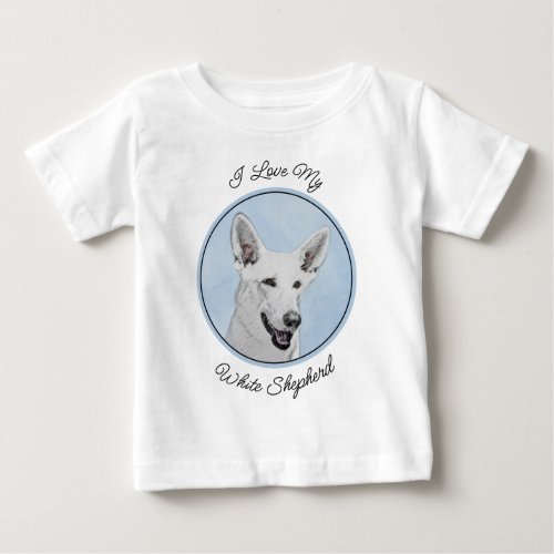 White Shepherd Painting _ Cute Original Dog Art Baby T_Shirt