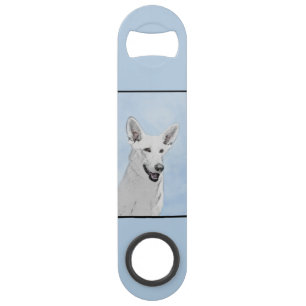 White Shepherd Painting - Cute Original Dog Art Bar Key
