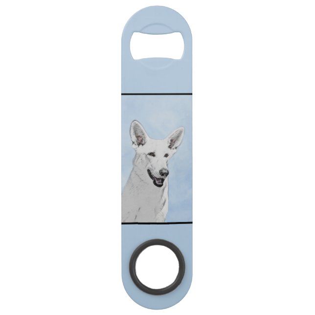 White Shepherd Painting - Cute Original Dog Art Bar Key (Back)