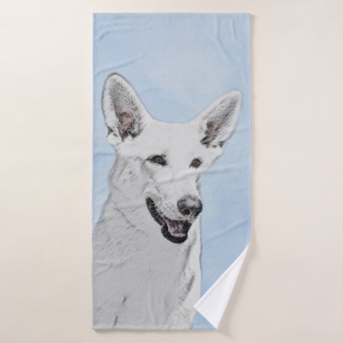 White Shepherd Painting _ Cute Original Dog Art Bath Towel Set