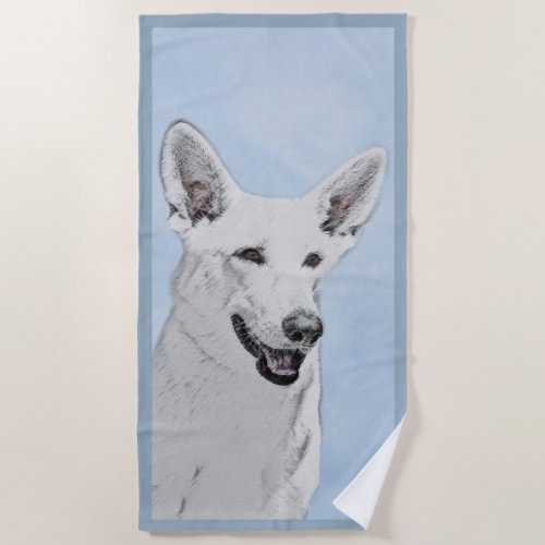 White Shepherd Painting _ Cute Original Dog Art Beach Towel