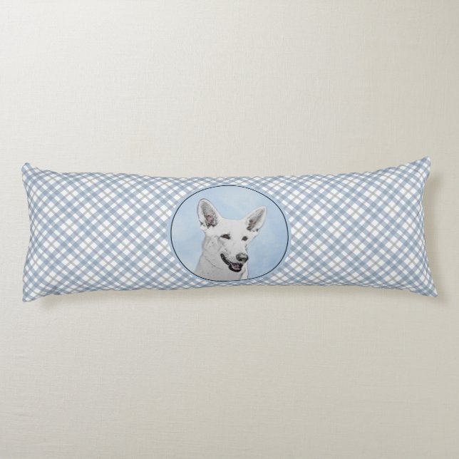 White Shepherd Painting - Cute Original Dog Art Body Pillow (Back)