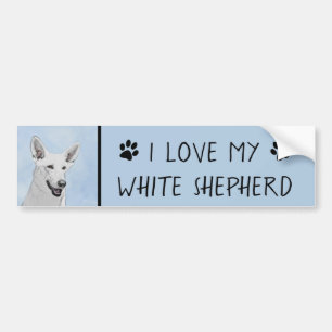 White Shepherd Painting - Cute Original Dog Art Bumper Sticker