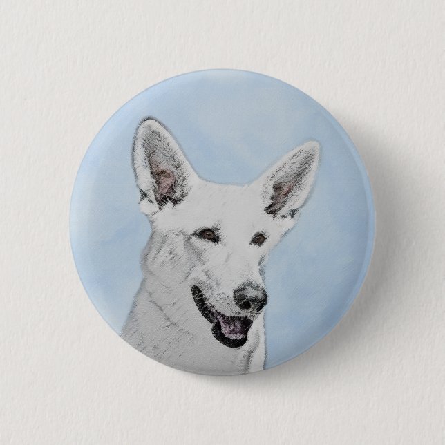 White Shepherd Painting - Cute Original Dog Art Button (Front)