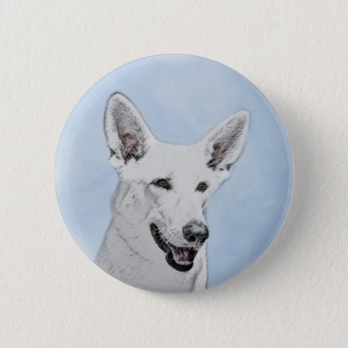 White Shepherd Painting _ Cute Original Dog Art Button