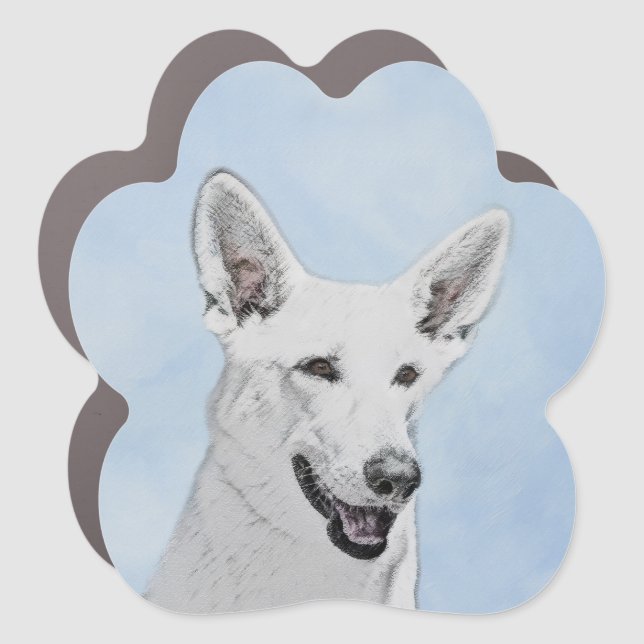 White Shepherd Painting - Cute Original Dog Art Car Magnet (Front)