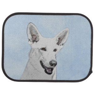 White Shepherd Painting - Cute Original Dog Art Car Mat