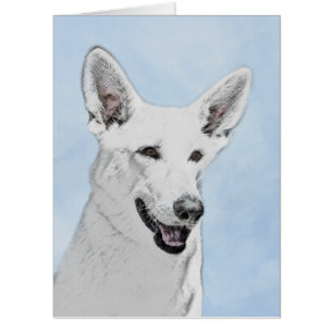 White Shepherd Painting - Cute Original Dog Art Card