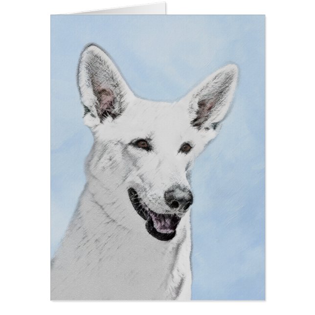 White Shepherd Painting - Cute Original Dog Art Card (Front)
