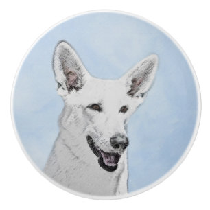 White Shepherd Painting - Cute Original Dog Art Ceramic Knob