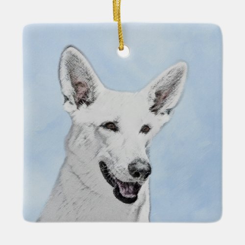 White Shepherd Painting _ Cute Original Dog Art Ceramic Ornament