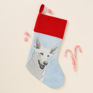 White Shepherd Painting - Cute Original Dog Art Christmas Stocking