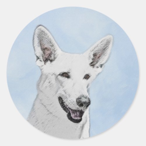White Shepherd Painting _ Cute Original Dog Art Classic Round Sticker