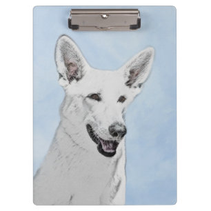 White Shepherd Painting - Cute Original Dog Art Clipboard