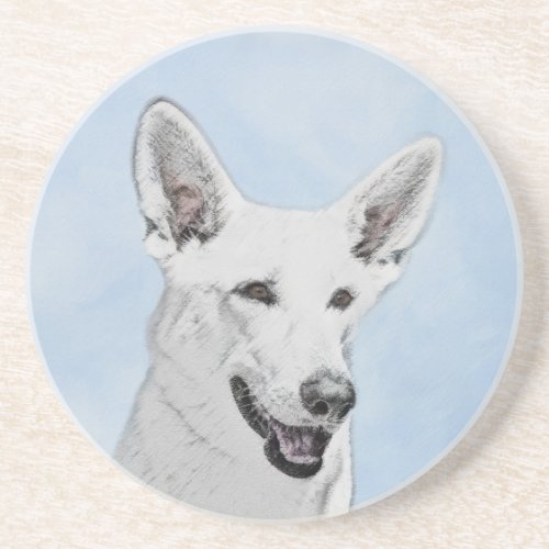 White Shepherd Painting _ Cute Original Dog Art Coaster
