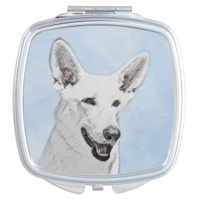 White Shepherd Painting - Cute Original Dog Art Compact Mirror (Front)