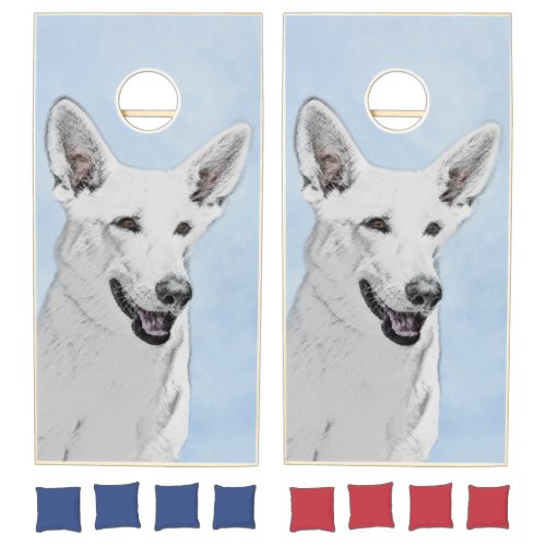 White Shepherd Painting _ Cute Original Dog Art Cornhole Set