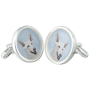 White Shepherd Painting - Cute Original Dog Art Cufflinks