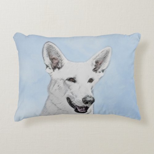 White Shepherd Painting _ Cute Original Dog Art Decorative Pillow